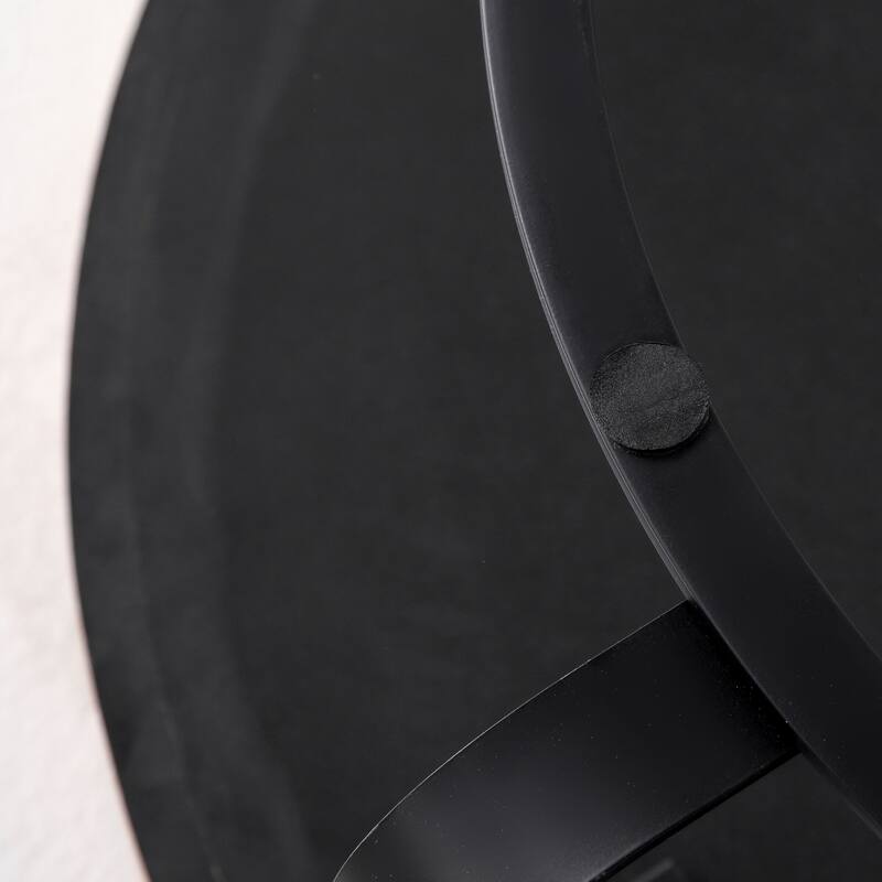 GDFStudio Calvion Round Pine Wood Coffee Table with Steel Frame and Carving Pattern