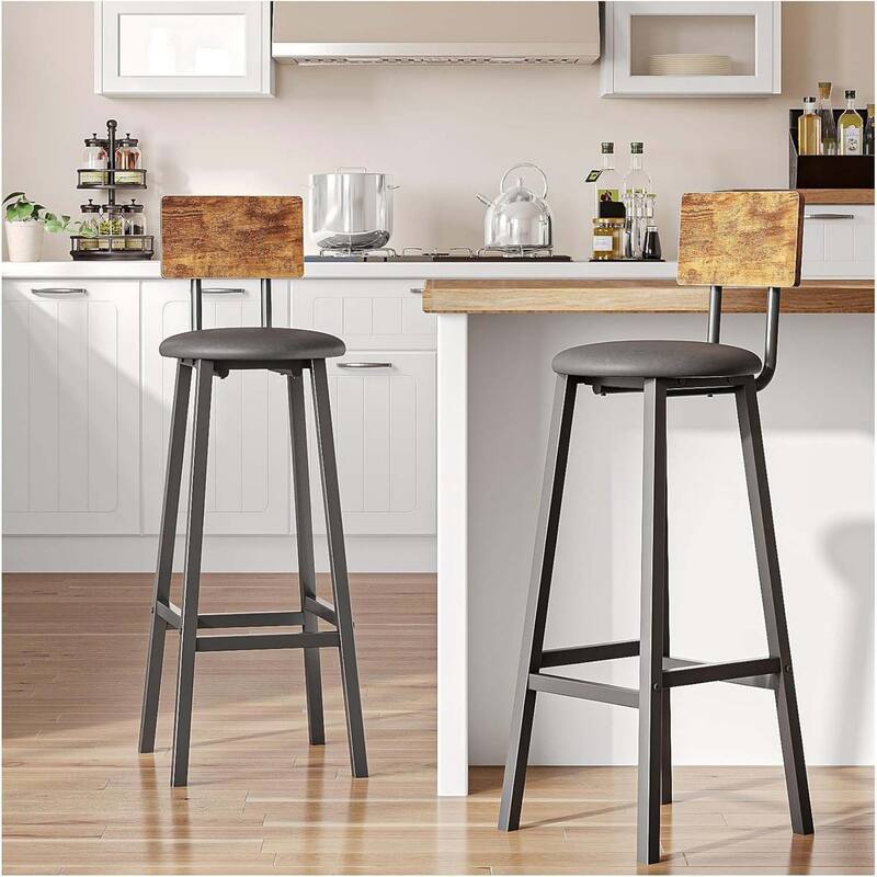2-Piece Set Bar Stool Black Dining Table Chair With Backrest