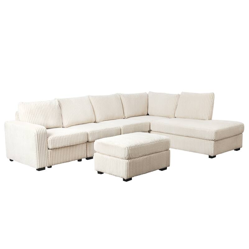 Adeco Modern L-Shape Sectional Sofa Set with Ottoman - 115.5"X81.25"X33.5"