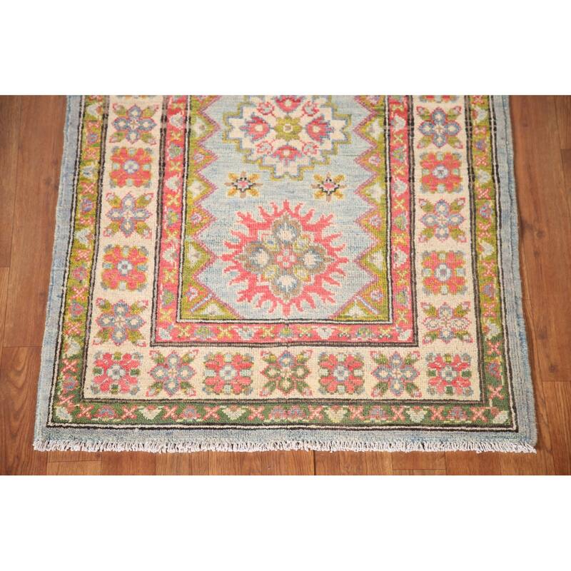 Geometric Kazak Oriental Accent Rug Handmade Wool Carpet - 2'8" x 4'1"