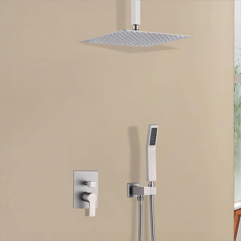 Topcraft Ceiling Mount Rainfall Shower System with Handheld Showerhead - 12inch
