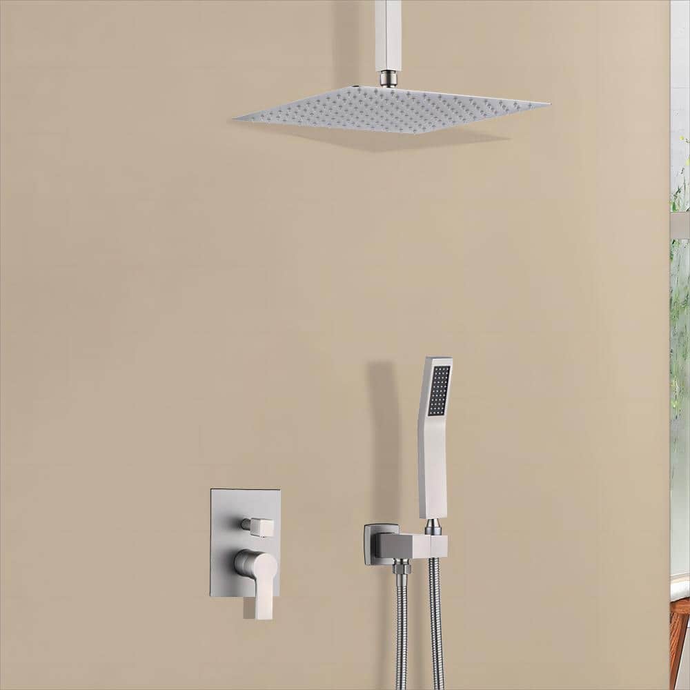 Topcraft Ceiling Mount Rainfall Shower System with Handheld Showerhead - 12inch