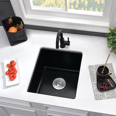 PROOX 18" L X 16" W Bar Sink Undermount Quartz Kitchen Sink With Basket Strainer