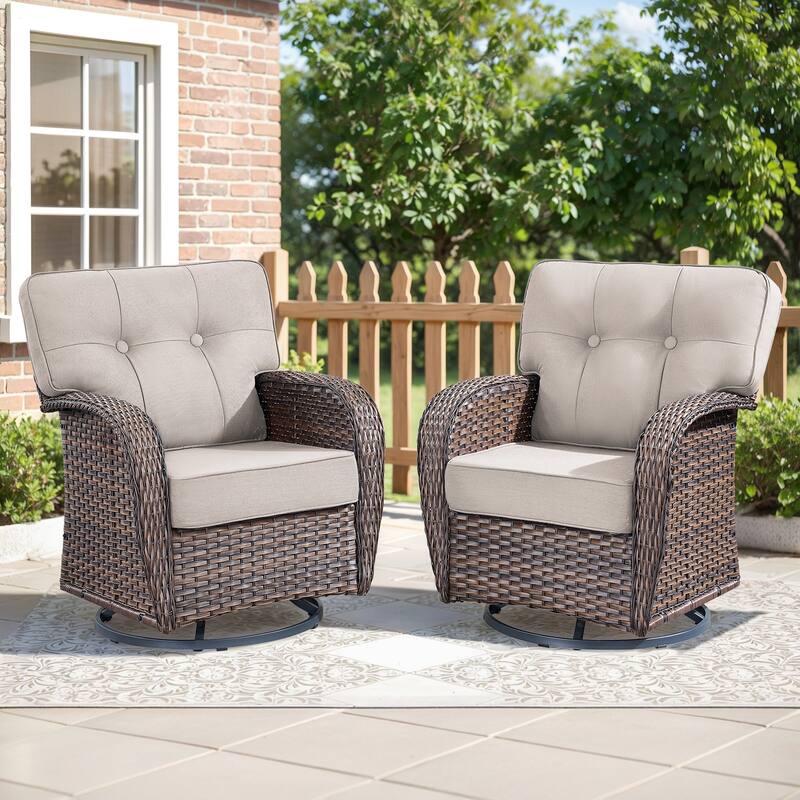 Gymojoy Wide T-Shaped High Back Swivel Glider Chairs Set with 5-inch Cusion for Patio & Balcony - Beige - 2-Piece