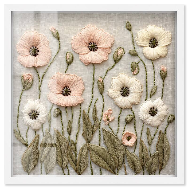 Stitched Serenity I Shadowbox by Art Remedy - White - 16" x 16"