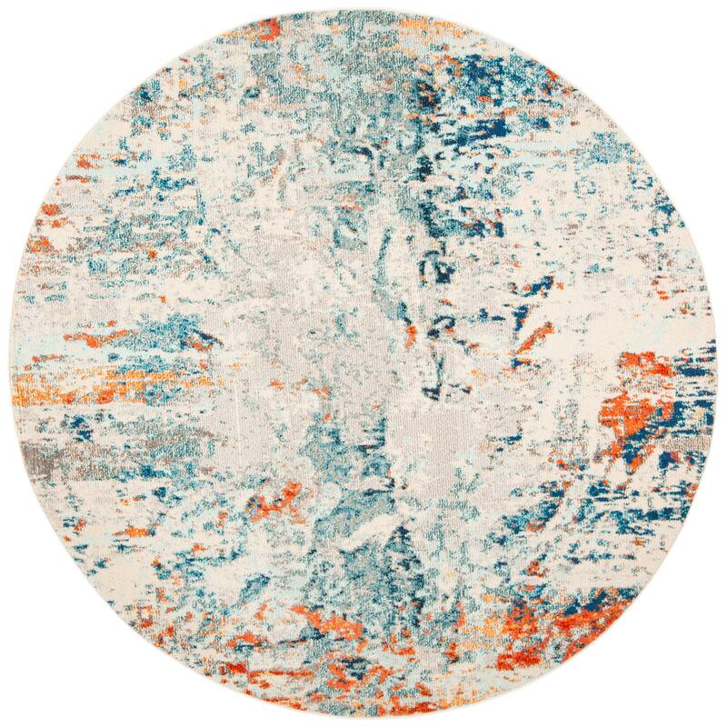SAFAVIEH Madison Ladonna Modern Abstract Rug - 3' Round - Cream/Orange