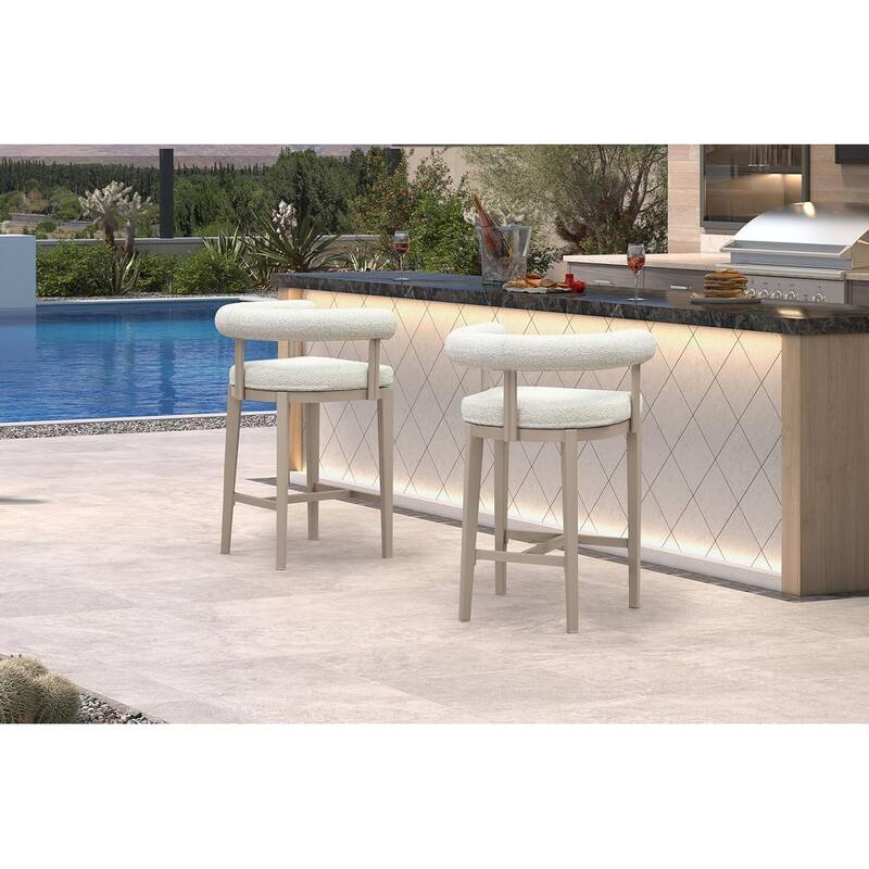 PURPLE LEAF Counter Height Bar Stools Patio Modern Olefin Upholstered Barstools with Back and Armrest Outdoor Bar Chairs
