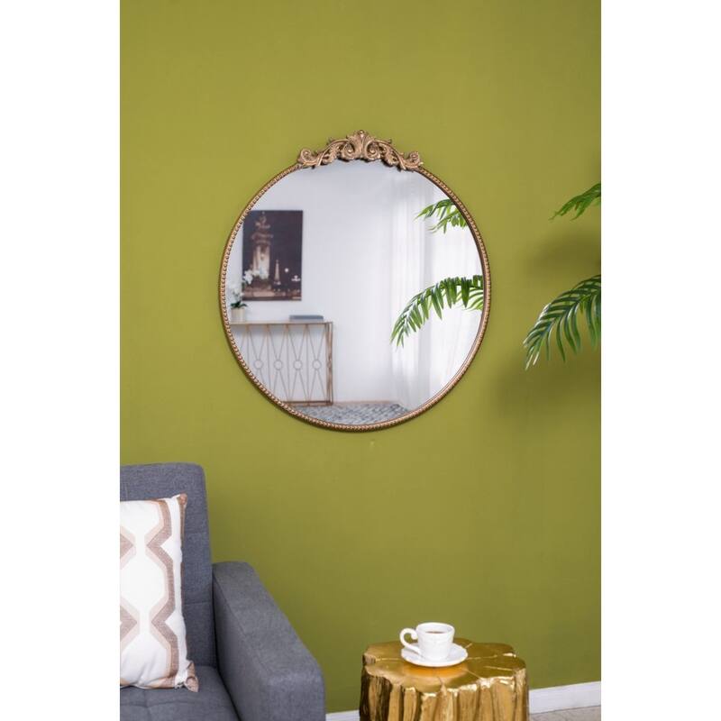 Classic Baroque Style Round Wall Mirror - 32" - Gold