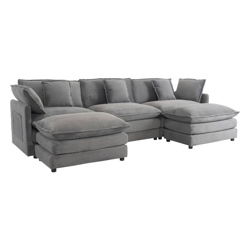 Roomfitters Large Modular Corduroy L-Shape Sectional Sofa with Side Storage Pockets for Living Room Functionality