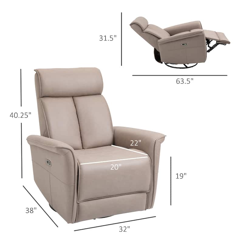 HOMCOM Power Recliner Swivel Rotation USB Charging with Footrest Brown - 32*40.25*38