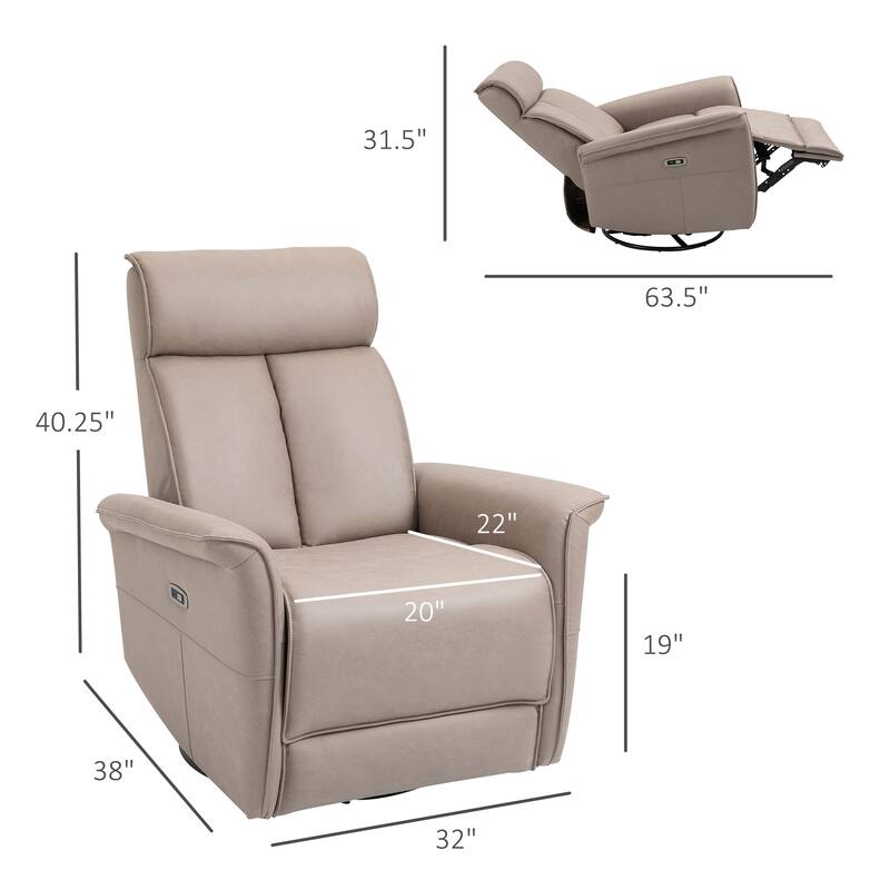 HOMCOM Power Recliner Swivel Rotation USB Charging with Footrest Brown - 32*40.25*38