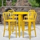 preview thumbnail 24 of 31, 30'' Round Metal Indoor-Outdoor Bar Table Set with 4 Vertical Slat Back Stools - 30"W x 30"D x 41"H Yellow
