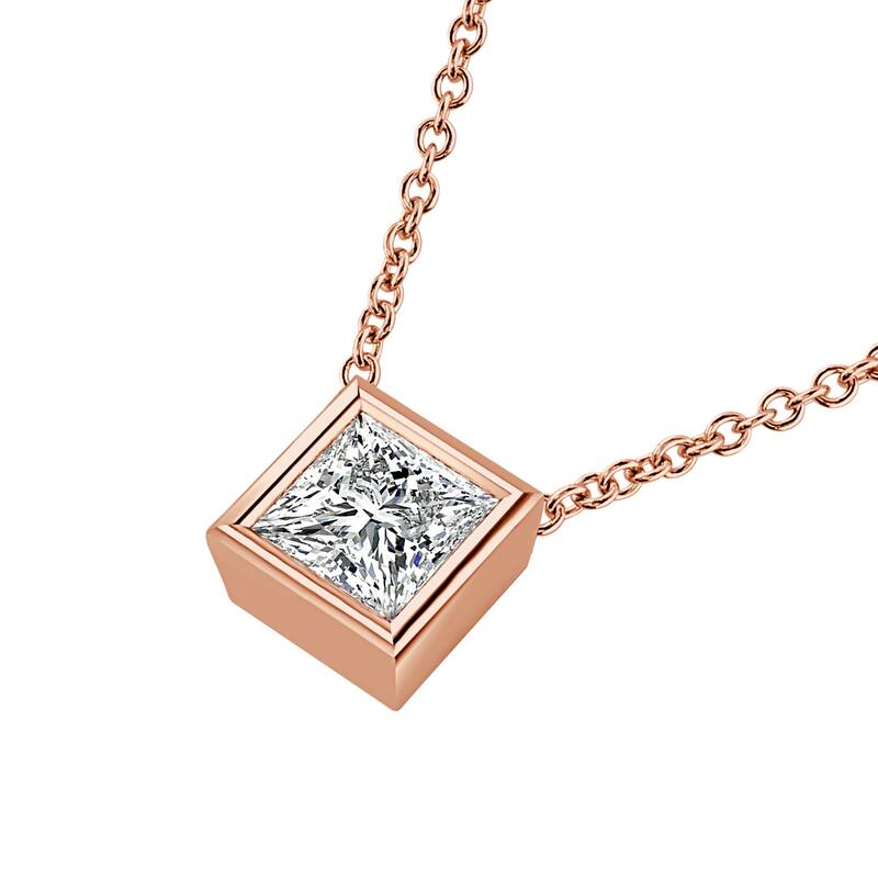 Auriya 14k Gold 1/4ctw Solitaire Princess-cut Diamond Necklace (I-J, VS1-VS2) - White I-J - 0.25CT