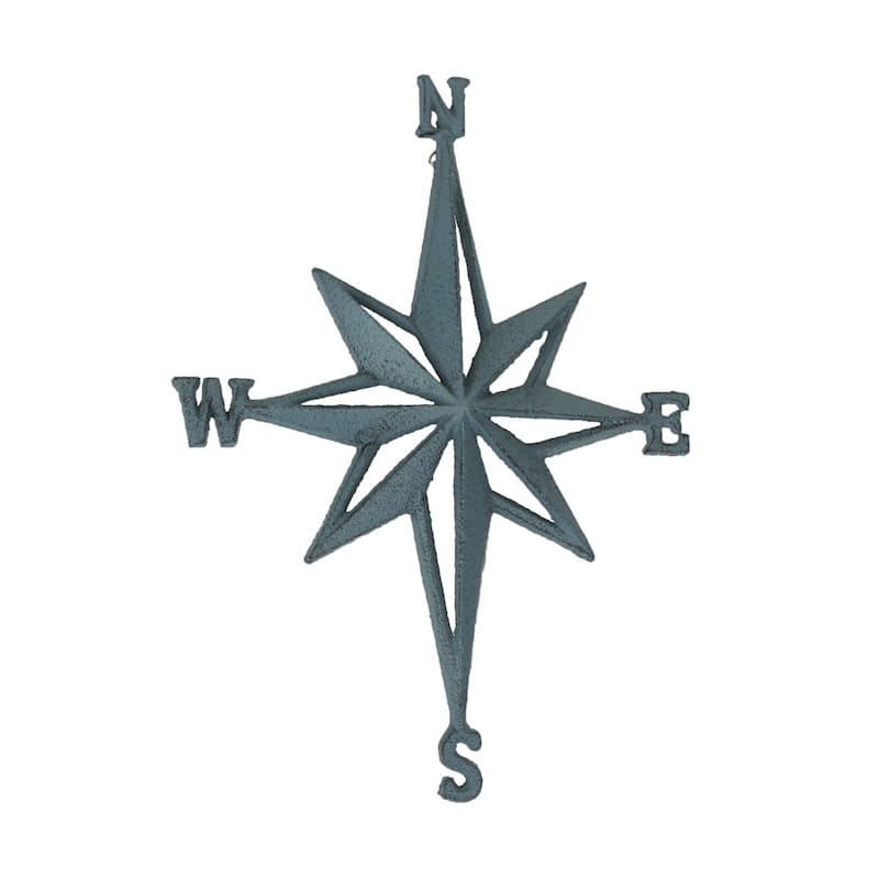 Zeckos Blue-Grey Cast Iron Compass Rose Wall Hanging Sculpture