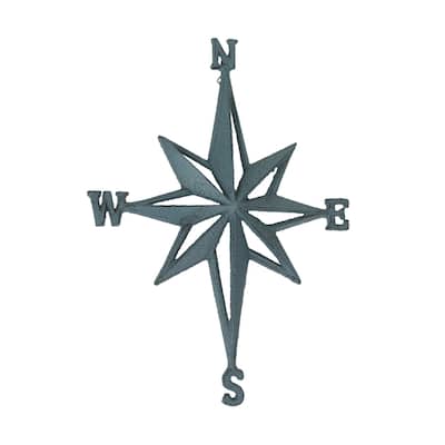 Zeckos Blue-Grey Cast Iron Compass Rose Wall Hanging Sculpture
