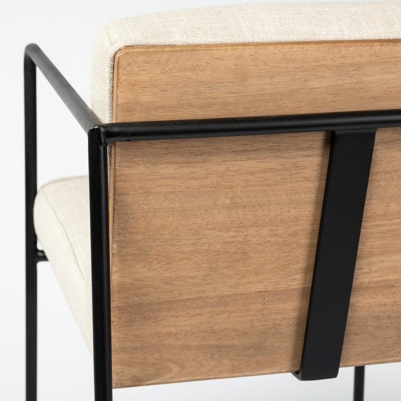 29" Modern Beige Fabric Counter Stool with Metal Frame and Footrest Armrest and Full Back Design - 39.96”H x 22.64”W x 18.7”D