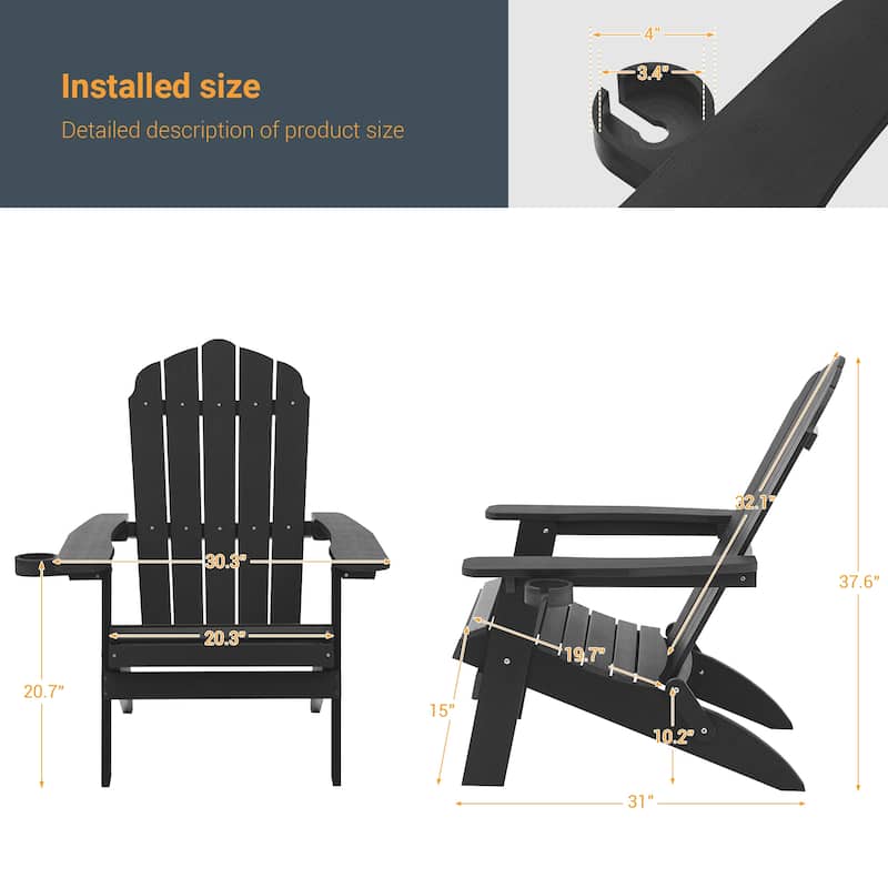 LIVOOSUN Outdoor Folding Adirondack Chair w/Cup Holder Set of 2 or 4