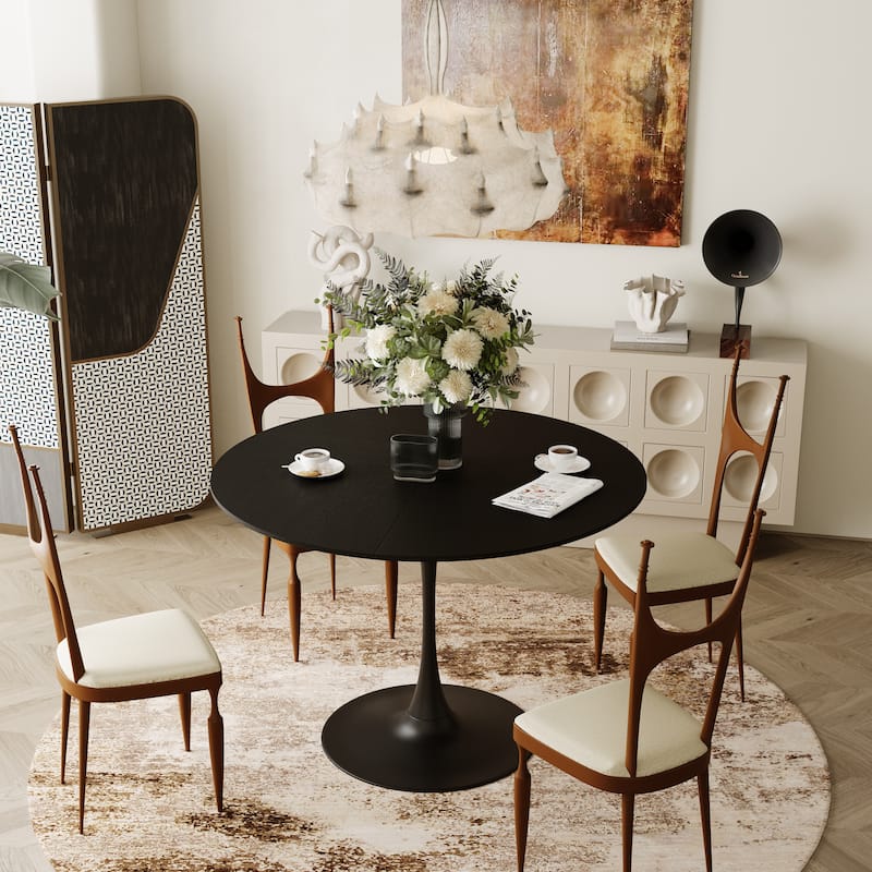 Solid Wood Veneer Table Top with Metal Base Dining Table