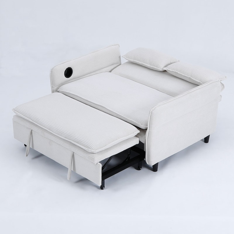 65.74-inch pink letter striped fabric multi-functional sofa bed,armrests and backrests are adjustable
