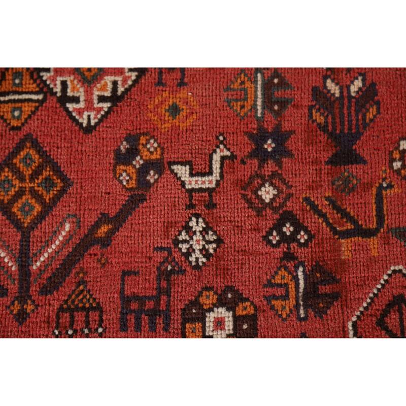 Tribal Red Shiraz Persian Vintage Area Rug Hand-Knotted Wool Carpet - 6'8"x 10'0"