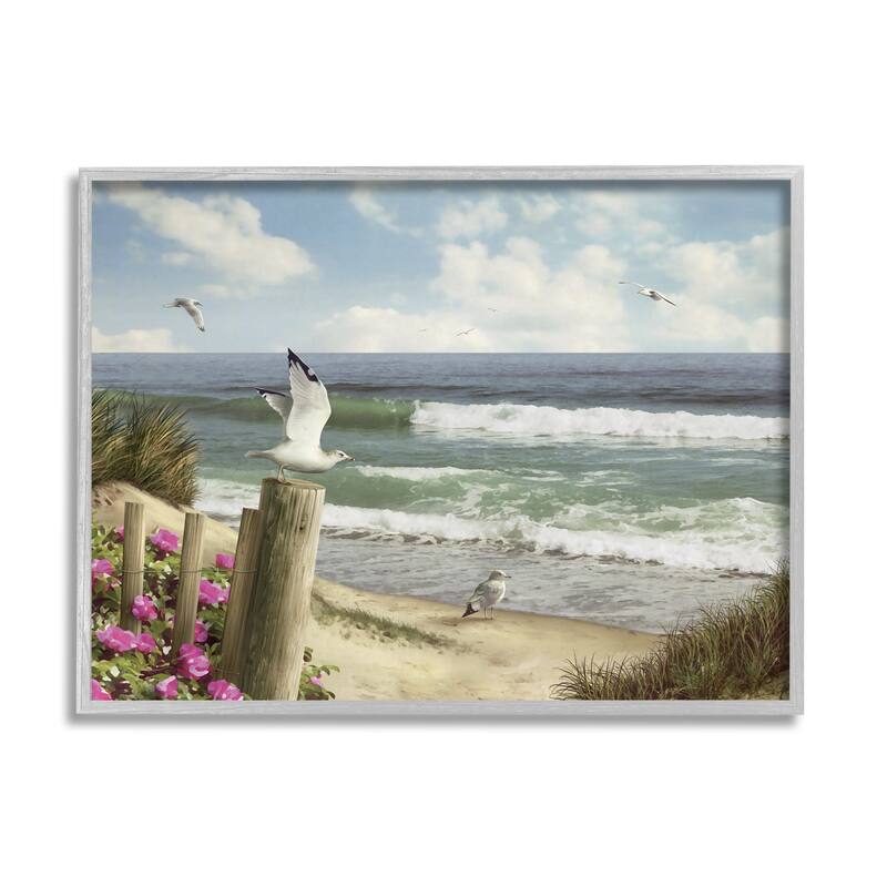 Stupell Endless Seas Beach Seagulls Framed Giclee Art by Alan Giana - 14 x 11 - Grey