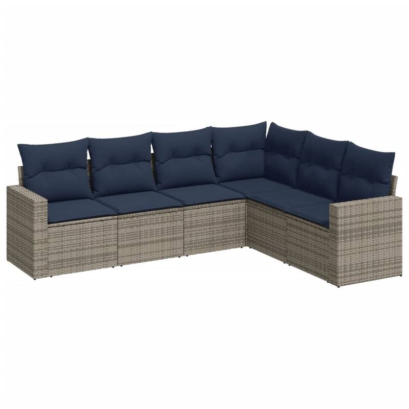 vidaXL Patio Sofa Set with Cushions Outdoor Conversation Furniture Poly Rattan - 25.8" x 24.4" x 27.2"