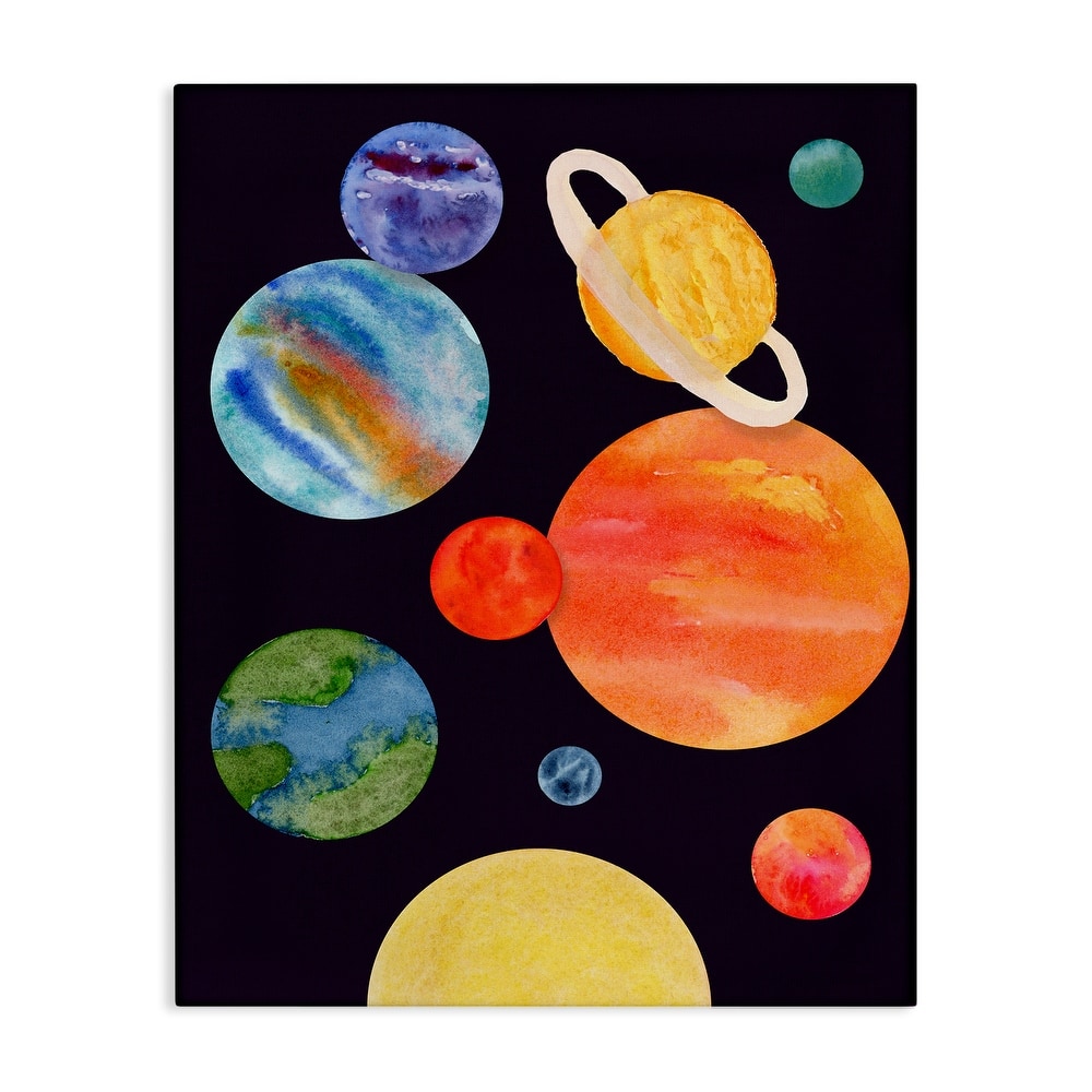 Stupell Watercolor Planets on Black Canvas Wall Art Design By Corinne Rose Designs