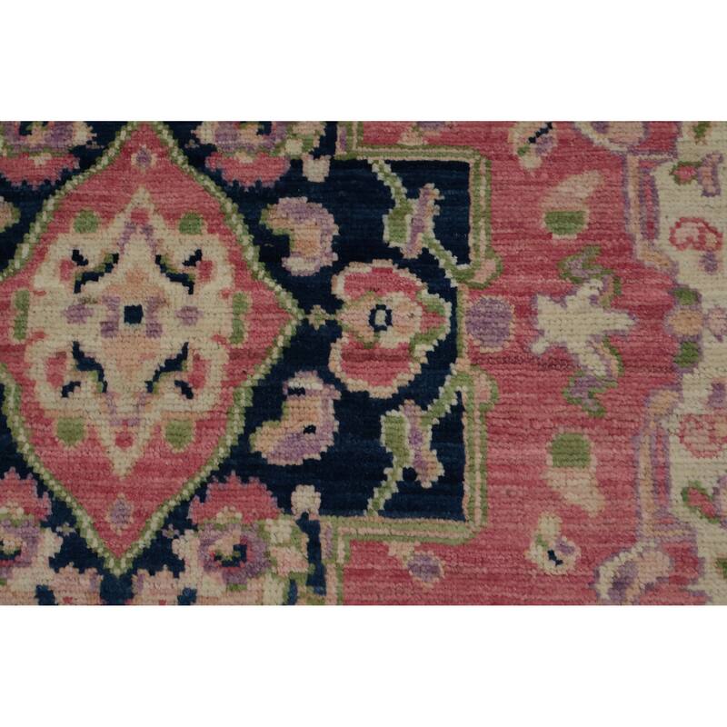 Hand Knotted Oriental 100% Wool Carpet Transitional Medallion Pink Oushak Area Rug - 6' 7'' X 5' 2''