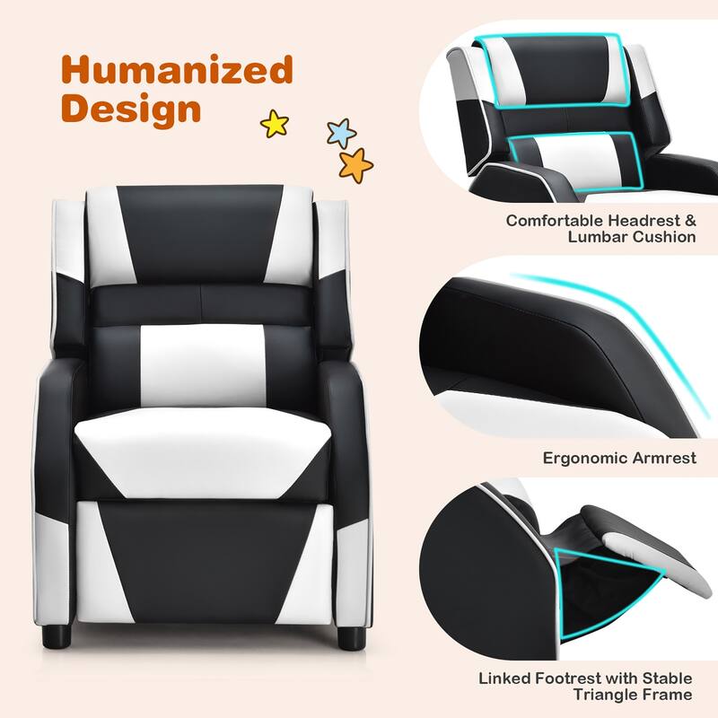 Costway Kids Youth Gaming Sofa Recliner w/Headrest & Footrest PU