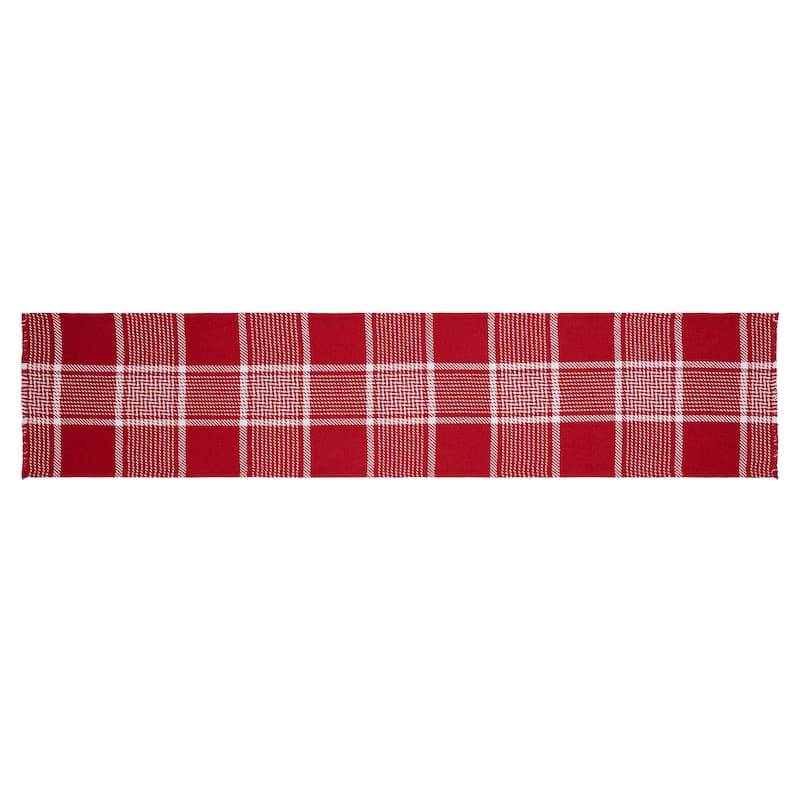 Eston Red White Plaid Runner Fringed 12x36