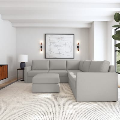 5-Seat Sectional with Standard Arms & Ottoman - 103" x 35" x 103"
