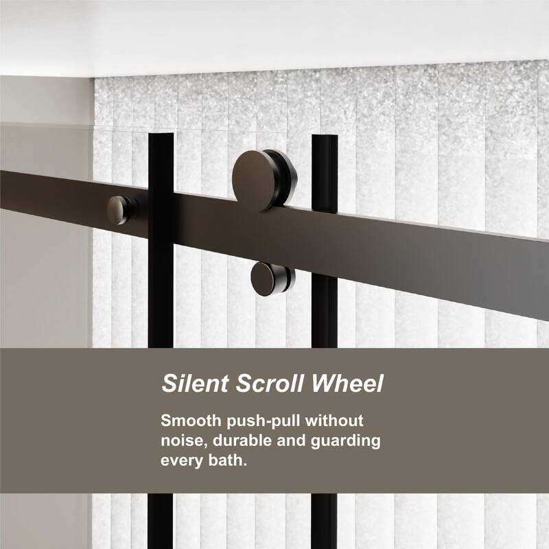 60" W x 72" H Frameless Shower Door with Zinc Rail System, 1/4" Tempered Glass & Stainless Steel Handle