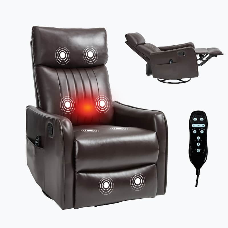 Leather Heat Massage Manual Recliner Chair with Rocker and Swivel in Fabric for Living Room