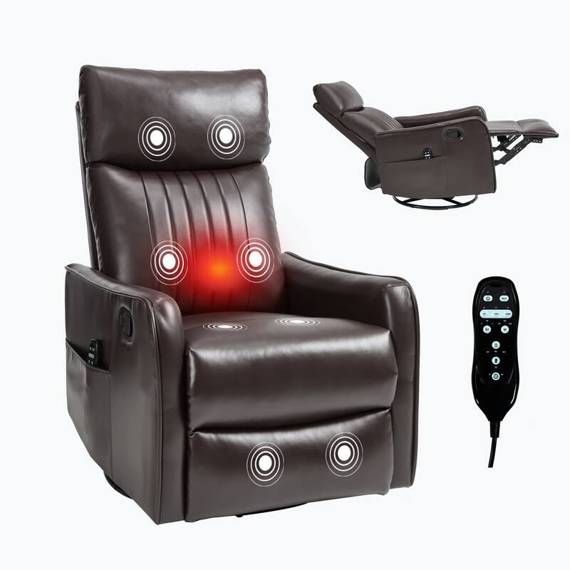 Roomfitters Swivel Rocker Recliner Chair, Manual Faux Leather Massage Armchair with Heat and Glider Motion, Living Room