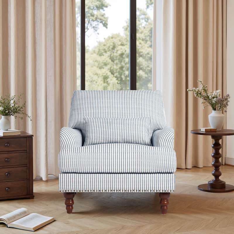 Mid Century Chenille Upholstered Accent Chair with Nailhead Trim