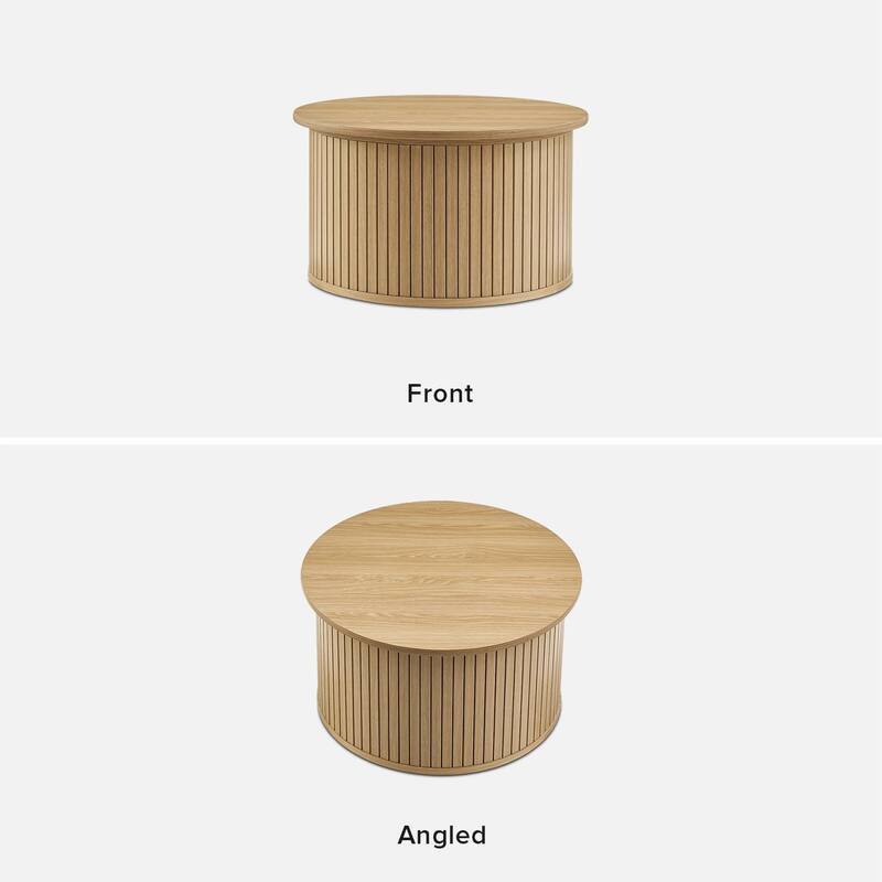 mopio Quin Round Fluted Coffee Table, Tambour Circle Living Room Table