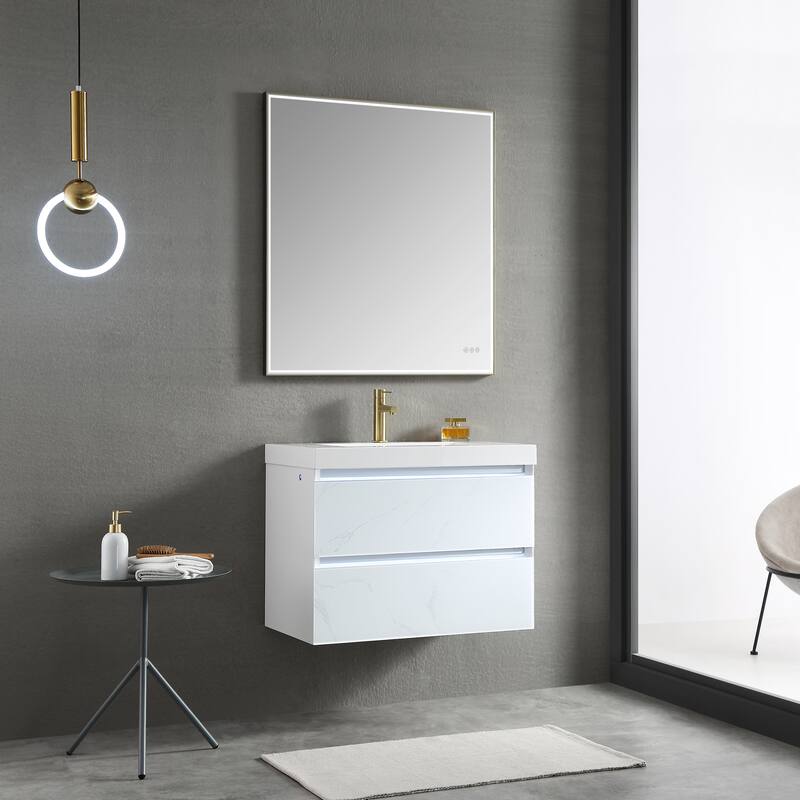 LED Lighted Floating / Wall Huang Vanity with Acrylic Sink and Comfortable Dimmed Vanity Light