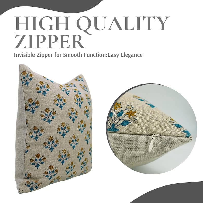Linen Farmhouse Block print pillow Cover - Diwali Flower