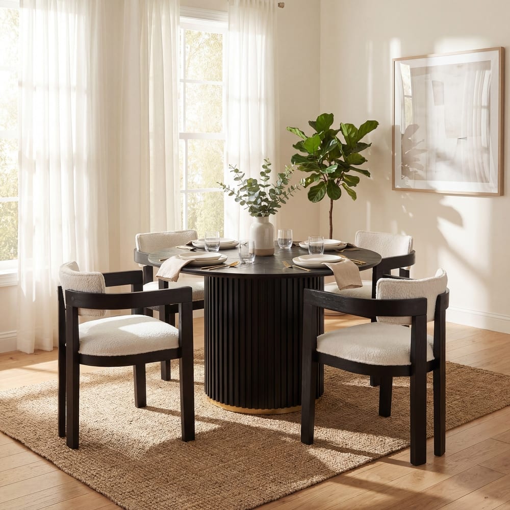 Christopher Knight Home - Modern 5-Piece Wooden Dining Set with Upholstered Linen Chairs