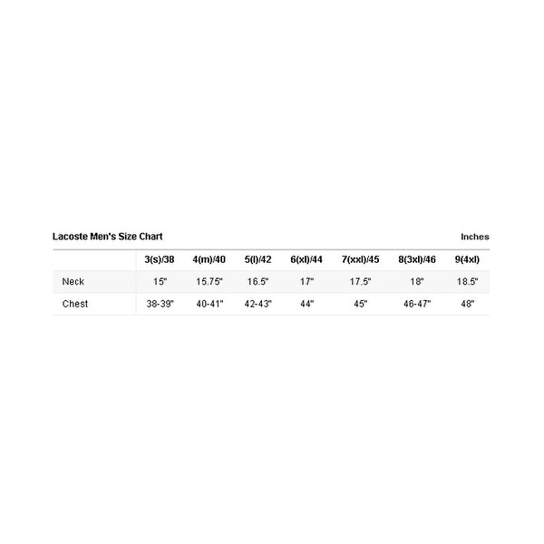 lacoste jeans size chart