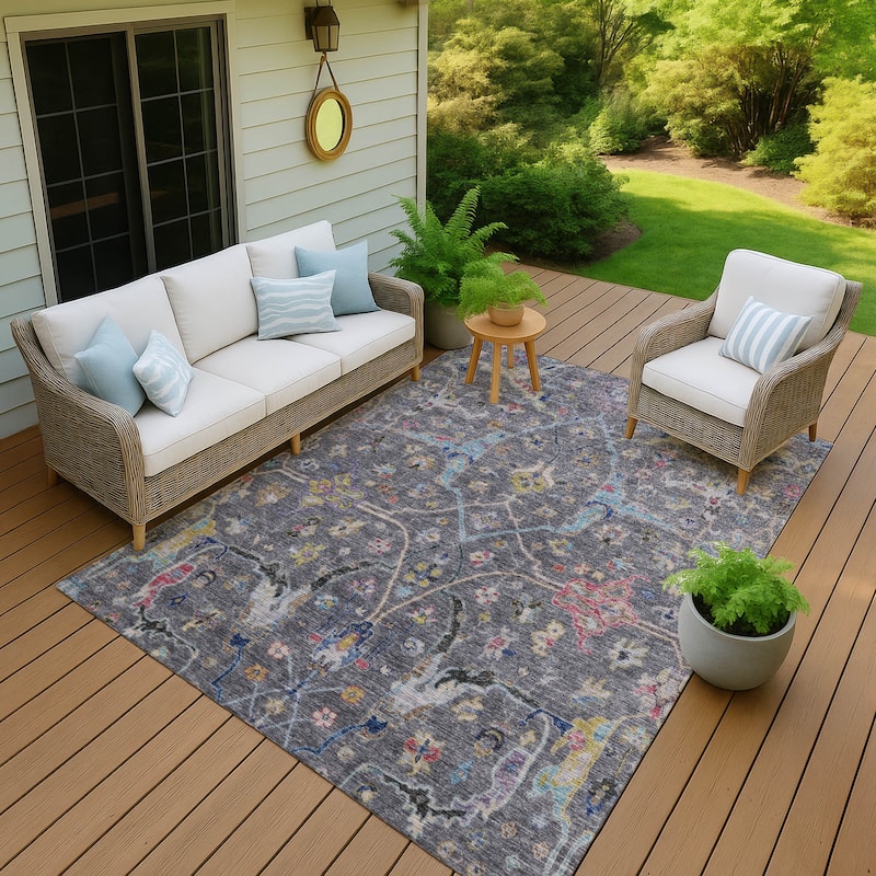 Machine Washable Indoor/ Outdoor Traditional Vintage Chantille Rug - Gray - 3' x 5'