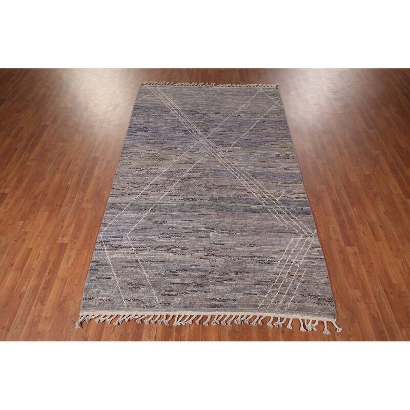Moroccan Area Rug Handmade Multi-Color Striped Wool Carpet - 5'7"x 9'5"