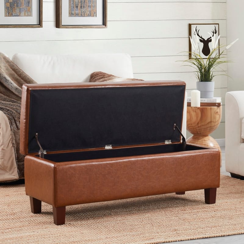 Hamilton Upholstered Rectangle Storage Ottoman with Hinge Lid - 40" x 15" x 16"