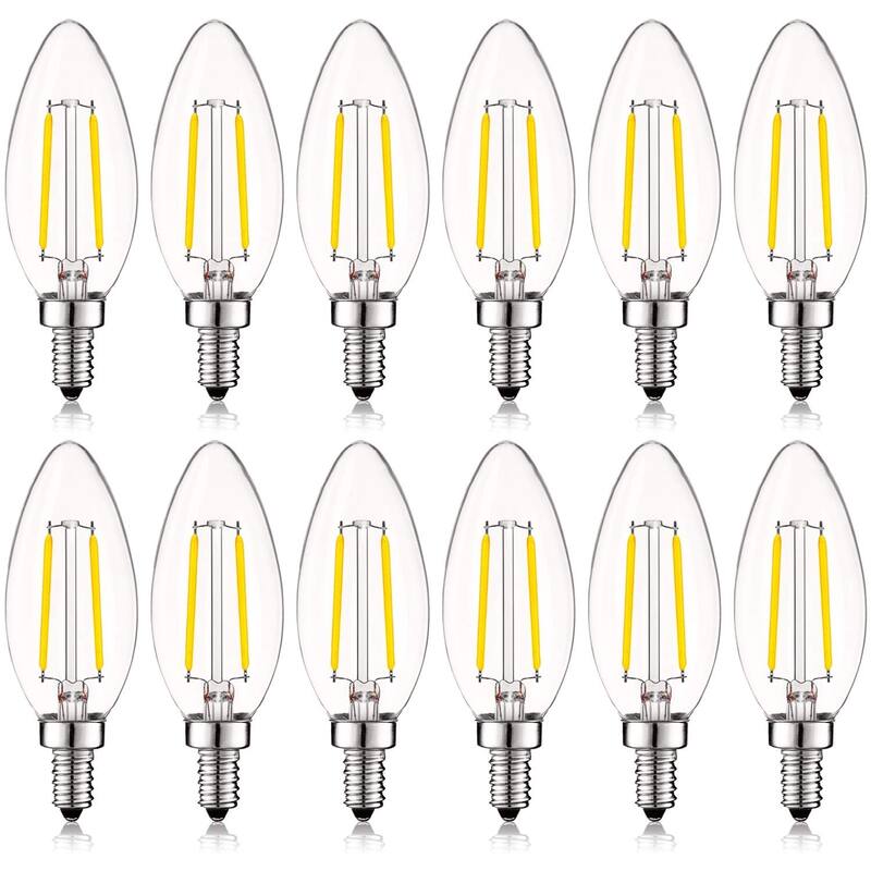 Luxrite 4W Vintage Candelabra LED Bulbs Dimmable, 400 Lumens, 40W Equivalent, Clear Glass, E12 Base (12 Pack) - 4000K (Cool White)