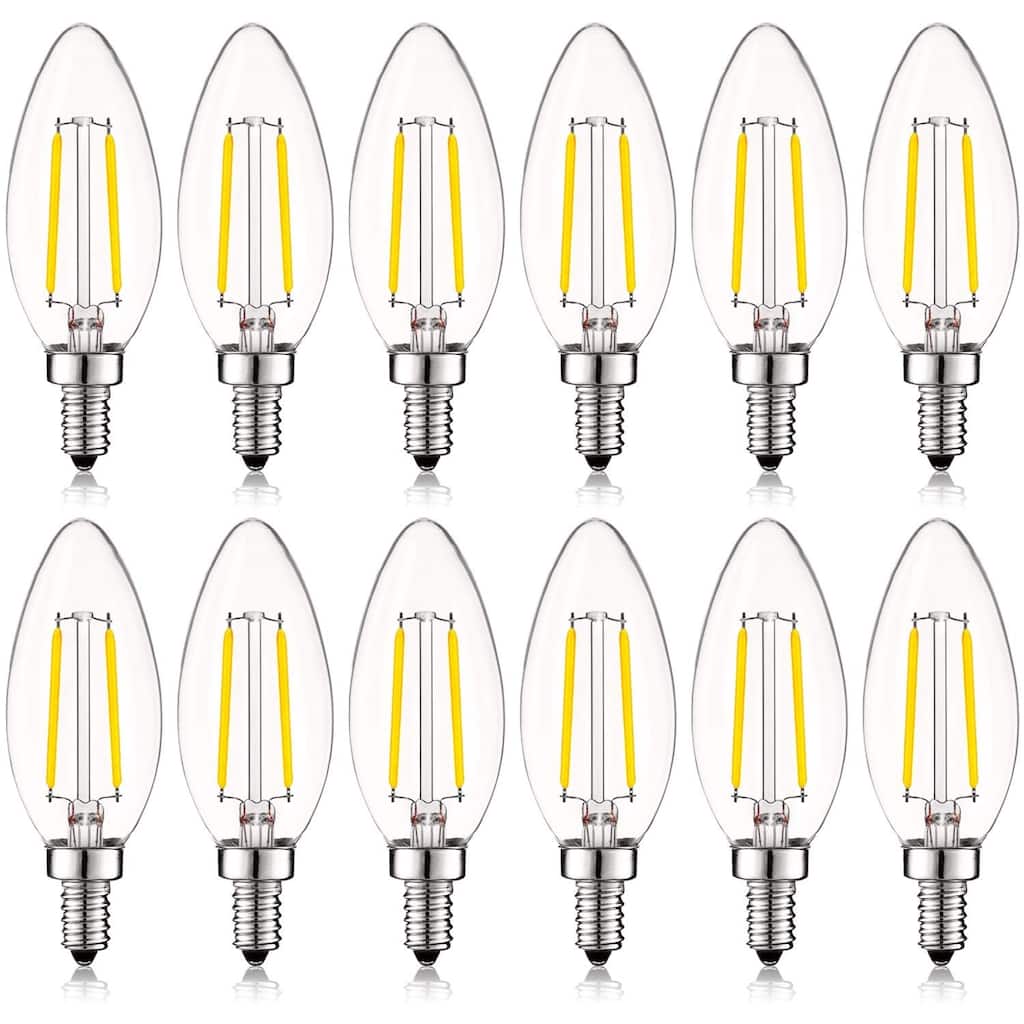 Luxrite 4W Vintage Candelabra LED Bulbs Dimmable, 400 Lumens, 40W Equivalent, Clear Glass, E12 Base (12 Pack)