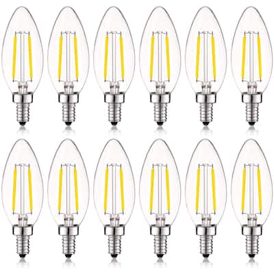 Luxrite 4W Vintage Candelabra LED Bulbs Dimmable, 400 Lumens, 40W Equivalent, Clear Glass, E12 Base (12 Pack)