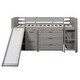 preview thumbnail 1 of 58, Twin Low Loft Bed with Slide, Drawers & Guardrails - Sturdy Wood Frame Gray