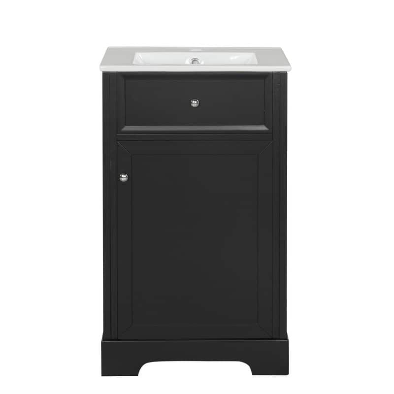 20" Bathroom Vanity with Sink – Soft-Closing Door Cabinet Featuring Storage Rack and Adjustable Shelf‌ - 20"L x 18"W x 34"H - Black
