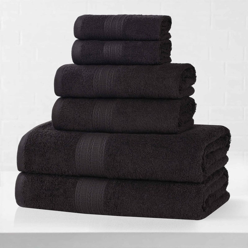 Eco-Friendly Sustainable Cotton 6-Piece Bathroom Towel Set - Black