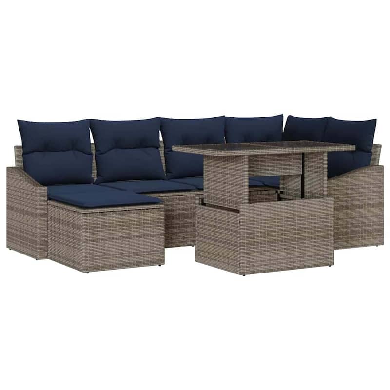 vidaXL 7 Piece Garden Sofa Set with Cushions - 91.0×48.6×27.2